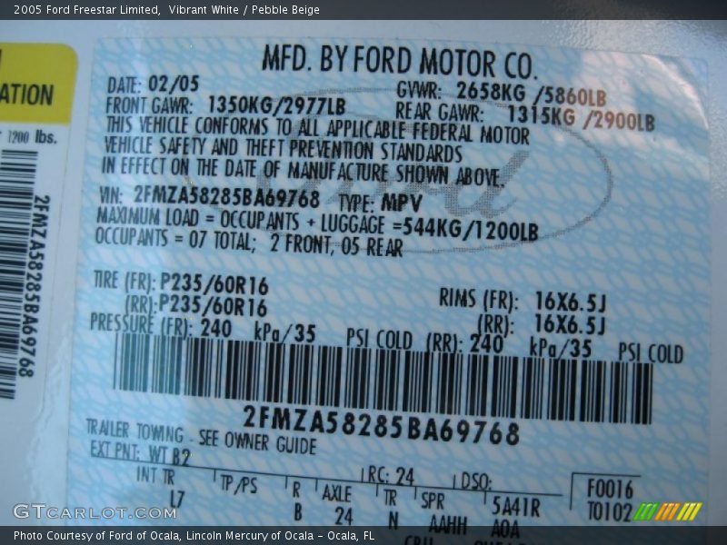 Vibrant White / Pebble Beige 2005 Ford Freestar Limited