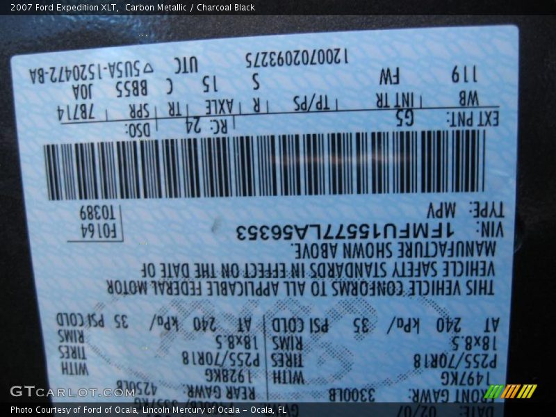 Carbon Metallic / Charcoal Black 2007 Ford Expedition XLT