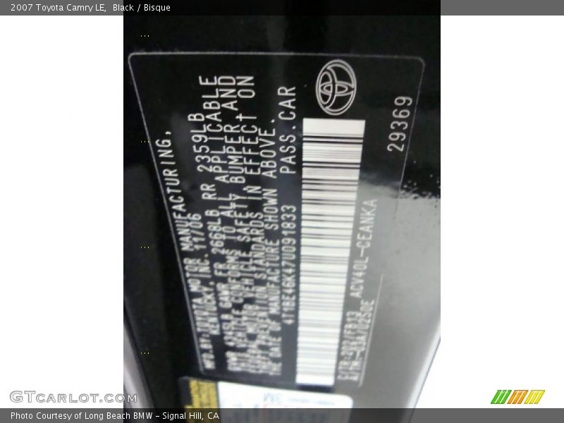 Black / Bisque 2007 Toyota Camry LE