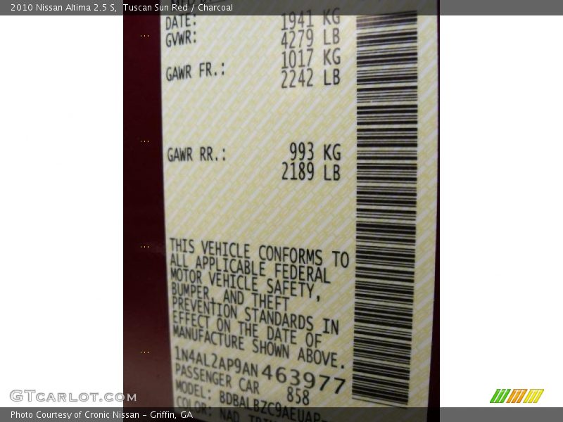 Tuscan Sun Red / Charcoal 2010 Nissan Altima 2.5 S