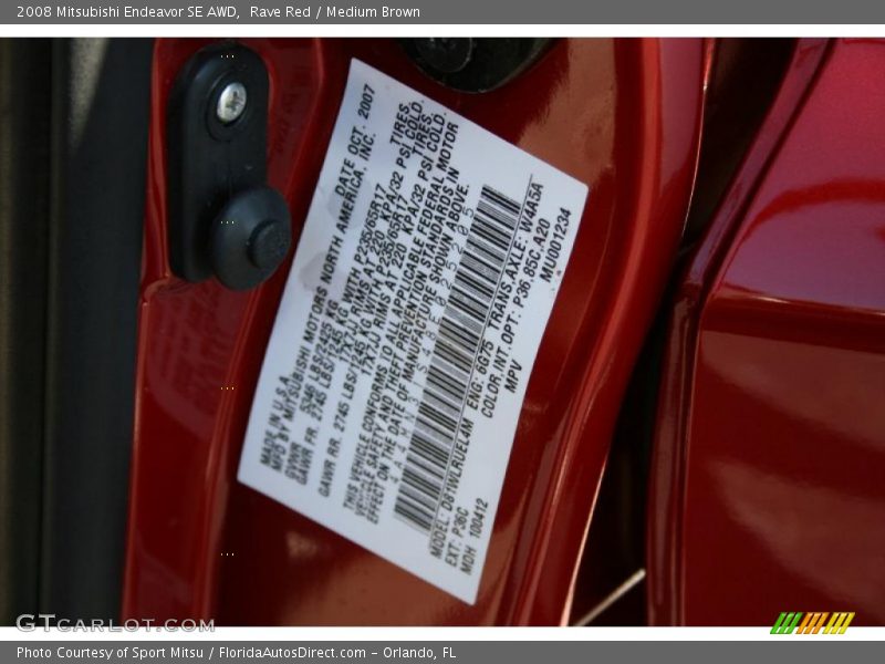 Rave Red / Medium Brown 2008 Mitsubishi Endeavor SE AWD