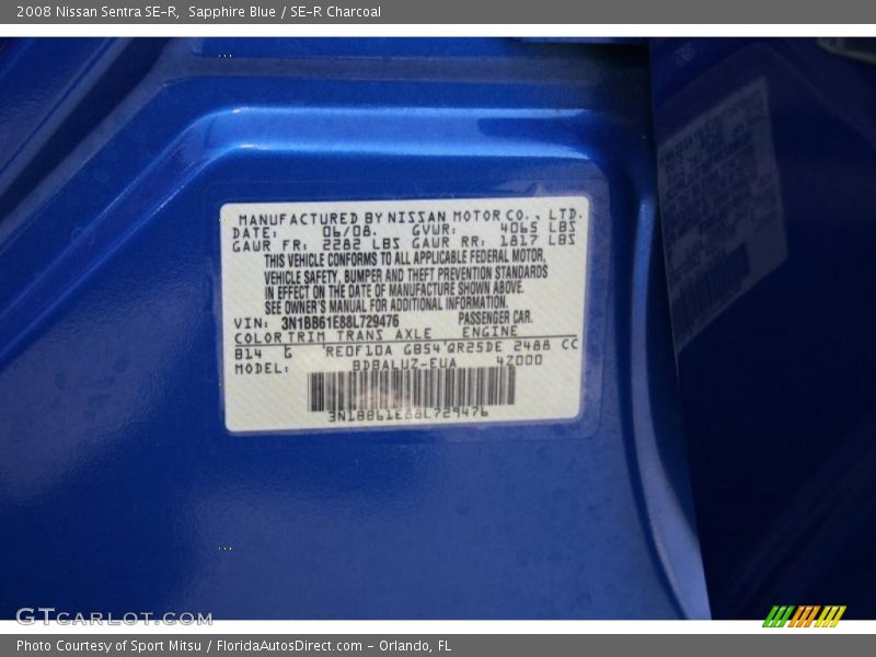 Sapphire Blue / SE-R Charcoal 2008 Nissan Sentra SE-R
