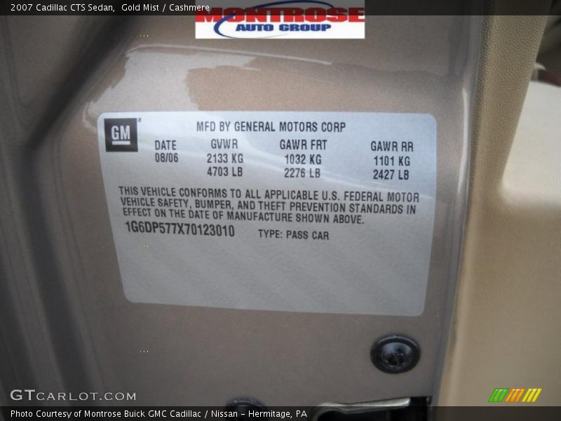 Gold Mist / Cashmere 2007 Cadillac CTS Sedan