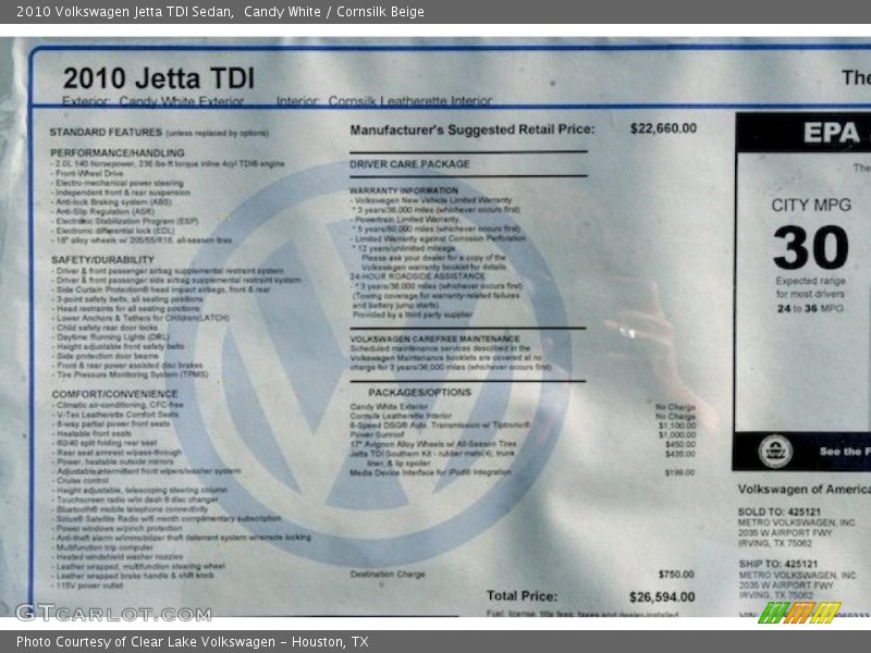 Candy White / Cornsilk Beige 2010 Volkswagen Jetta TDI Sedan