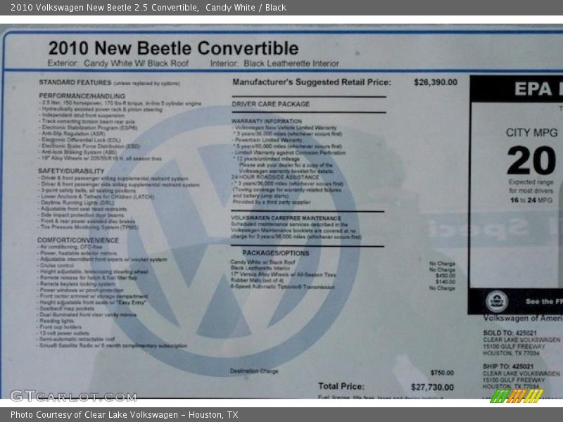 Candy White / Black 2010 Volkswagen New Beetle 2.5 Convertible