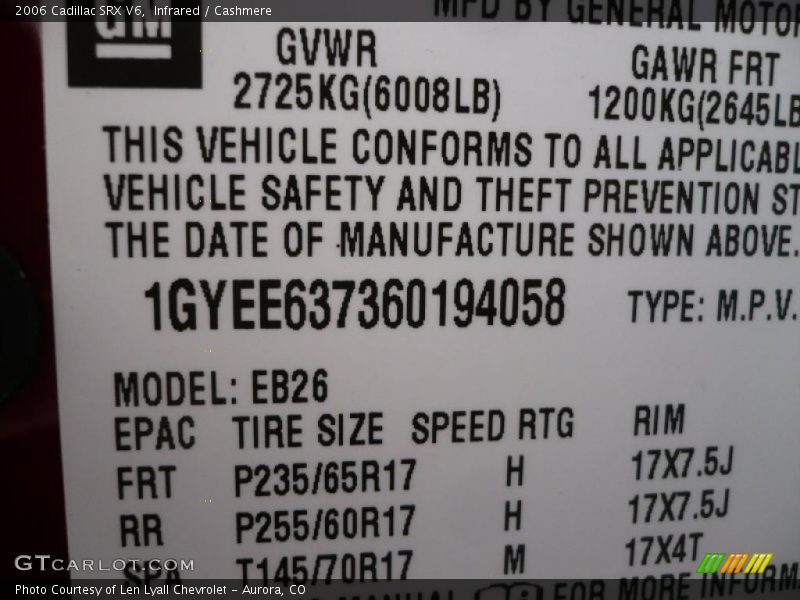Infrared / Cashmere 2006 Cadillac SRX V6