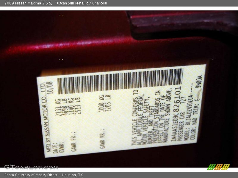 Tuscan Sun Metallic / Charcoal 2009 Nissan Maxima 3.5 S