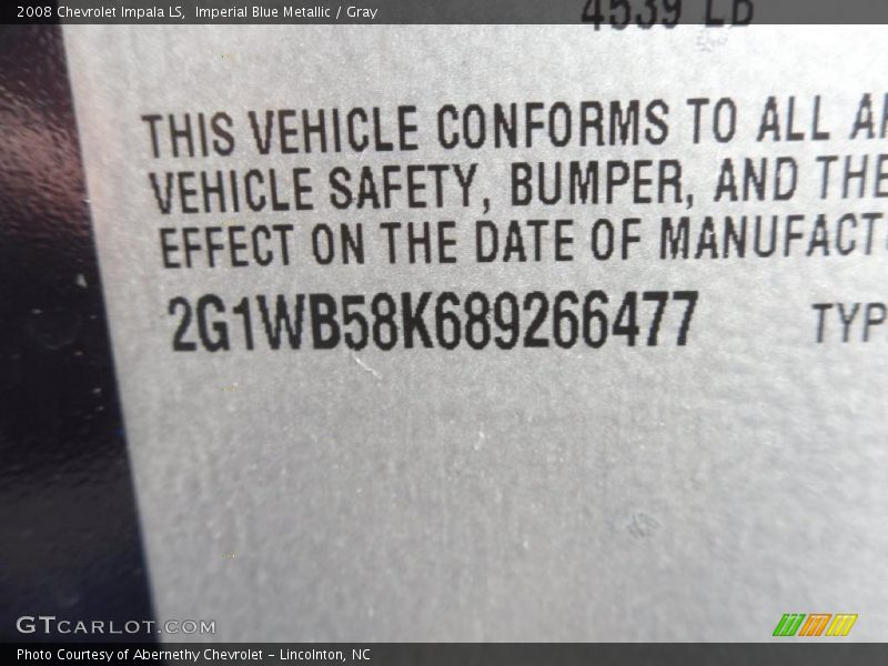 Imperial Blue Metallic / Gray 2008 Chevrolet Impala LS