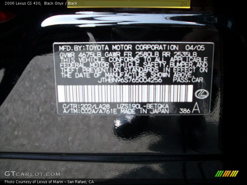 Black Onyx / Black 2006 Lexus GS 430