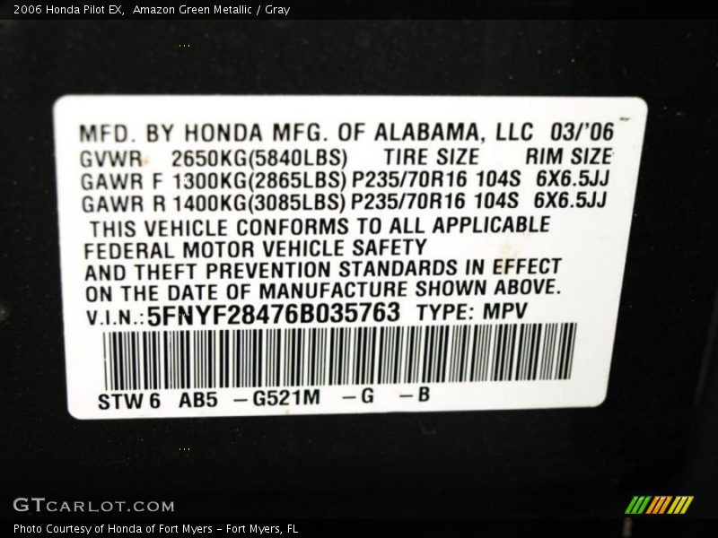 Amazon Green Metallic / Gray 2006 Honda Pilot EX