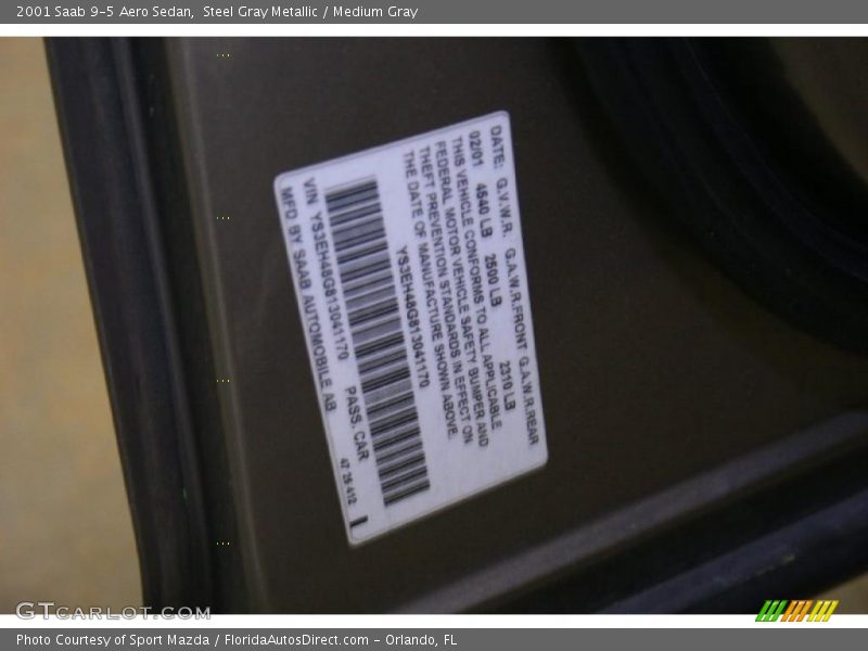 Steel Gray Metallic / Medium Gray 2001 Saab 9-5 Aero Sedan