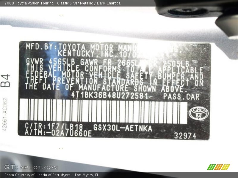 Classic Silver Metallic / Dark Charcoal 2008 Toyota Avalon Touring