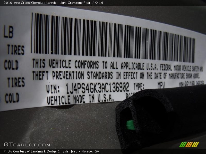 Light Graystone Pearl / Khaki 2010 Jeep Grand Cherokee Laredo