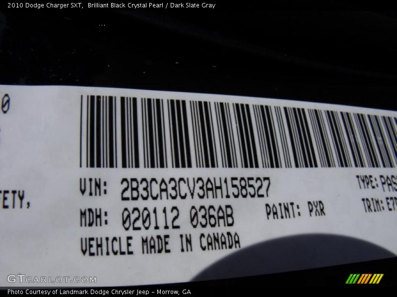 Brilliant Black Crystal Pearl / Dark Slate Gray 2010 Dodge Charger SXT