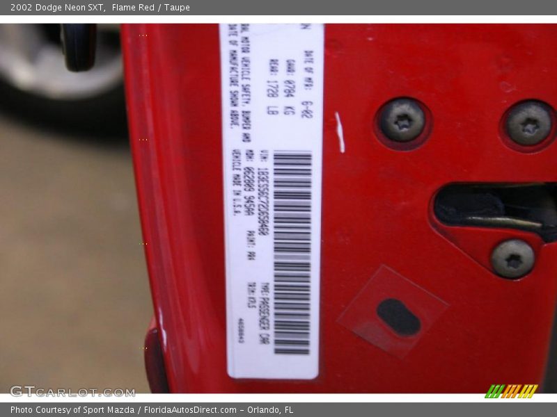 Flame Red / Taupe 2002 Dodge Neon SXT