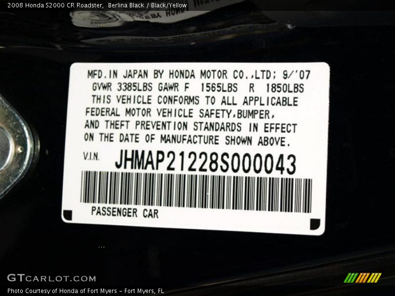 Berlina Black / Black/Yellow 2008 Honda S2000 CR Roadster