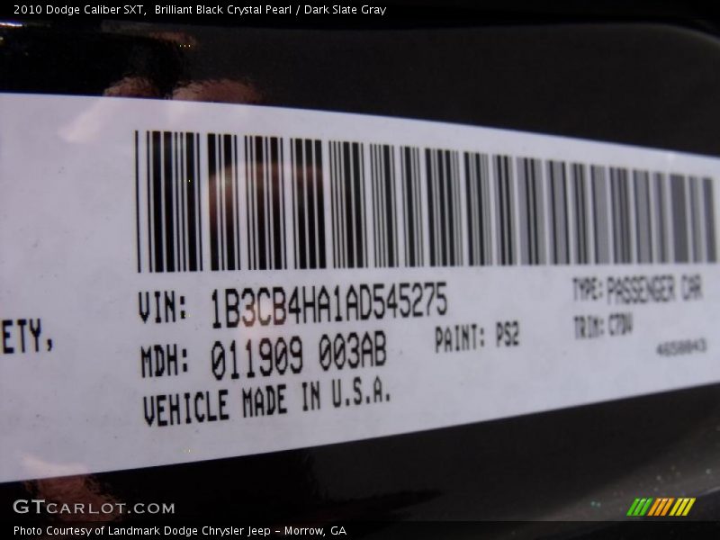 Brilliant Black Crystal Pearl / Dark Slate Gray 2010 Dodge Caliber SXT