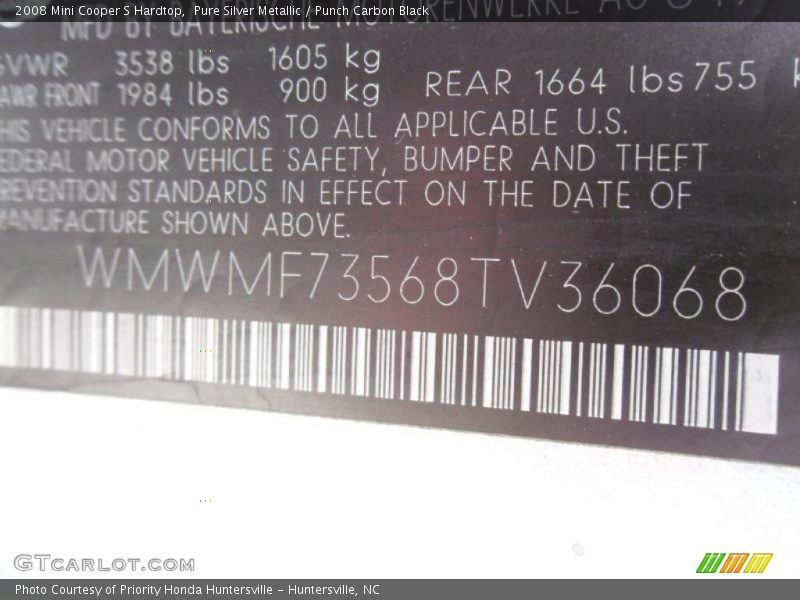 Pure Silver Metallic / Punch Carbon Black 2008 Mini Cooper S Hardtop