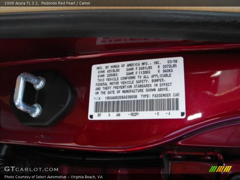 Redondo Red Pearl / Camel 2006 Acura TL 3.2