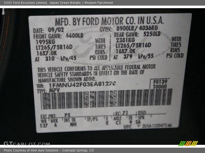 Aspen Green Metallic / Medium Parchment 2003 Ford Excursion Limited