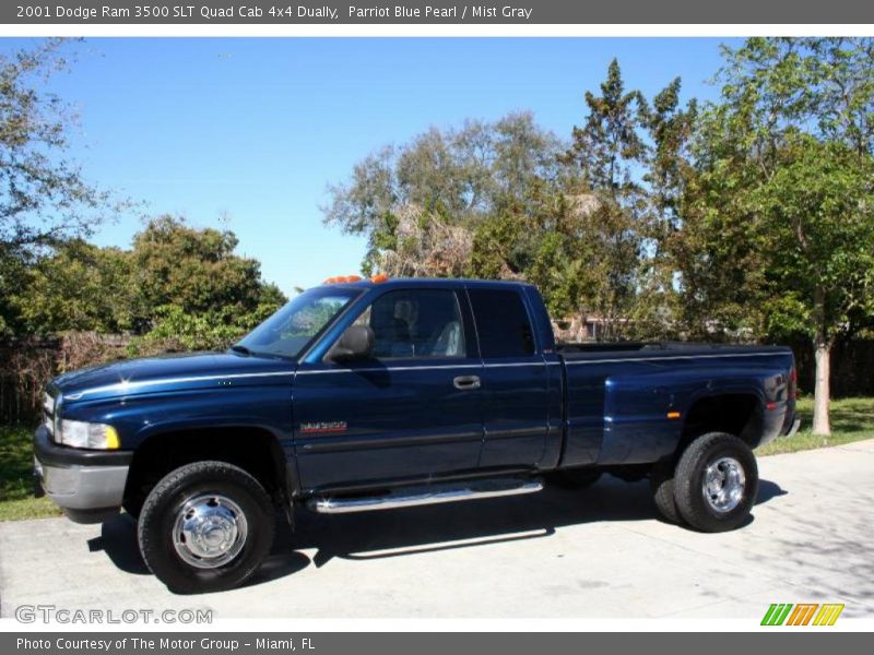 Parriot Blue Pearl / Mist Gray 2001 Dodge Ram 3500 SLT Quad Cab 4x4 Dually