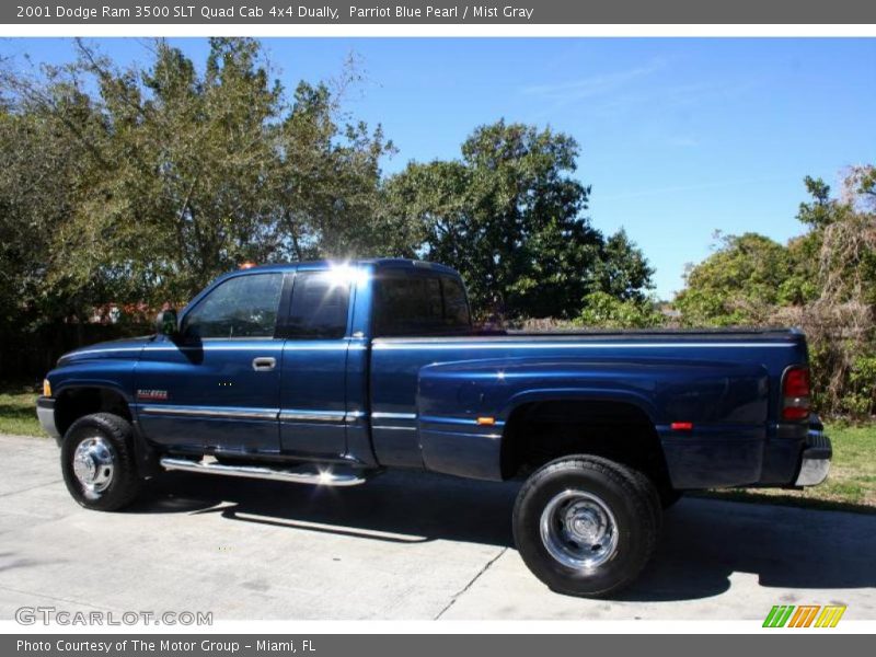 Parriot Blue Pearl / Mist Gray 2001 Dodge Ram 3500 SLT Quad Cab 4x4 Dually
