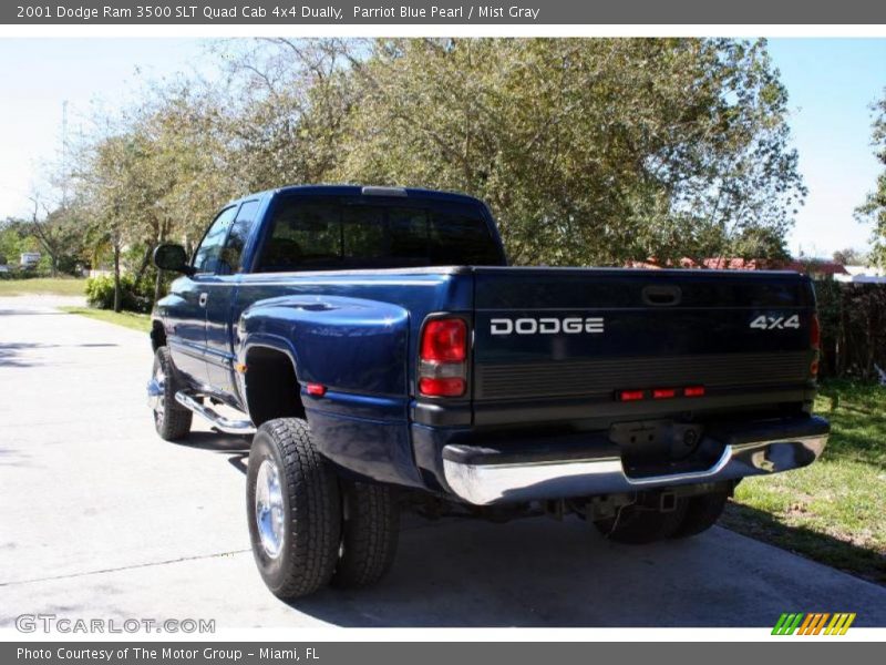 Parriot Blue Pearl / Mist Gray 2001 Dodge Ram 3500 SLT Quad Cab 4x4 Dually