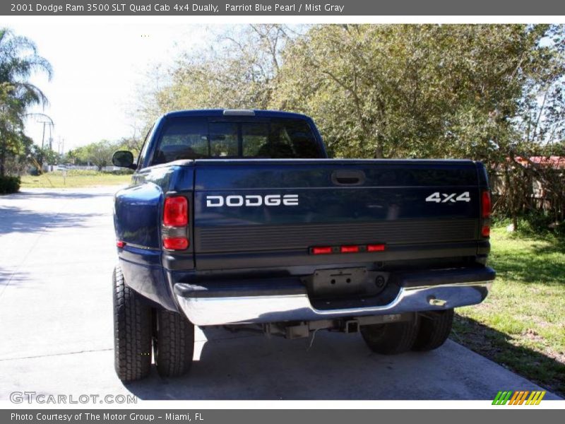 Parriot Blue Pearl / Mist Gray 2001 Dodge Ram 3500 SLT Quad Cab 4x4 Dually