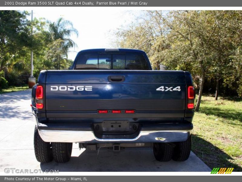 Parriot Blue Pearl / Mist Gray 2001 Dodge Ram 3500 SLT Quad Cab 4x4 Dually