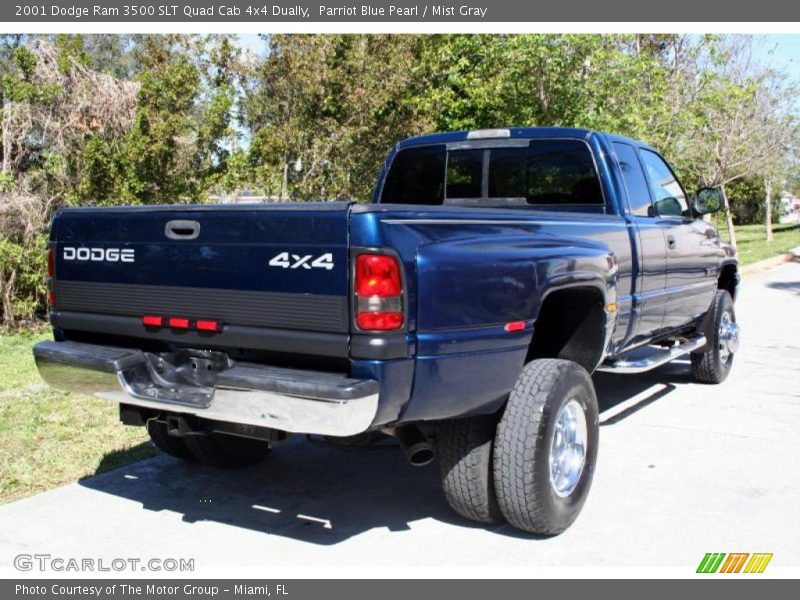 Parriot Blue Pearl / Mist Gray 2001 Dodge Ram 3500 SLT Quad Cab 4x4 Dually