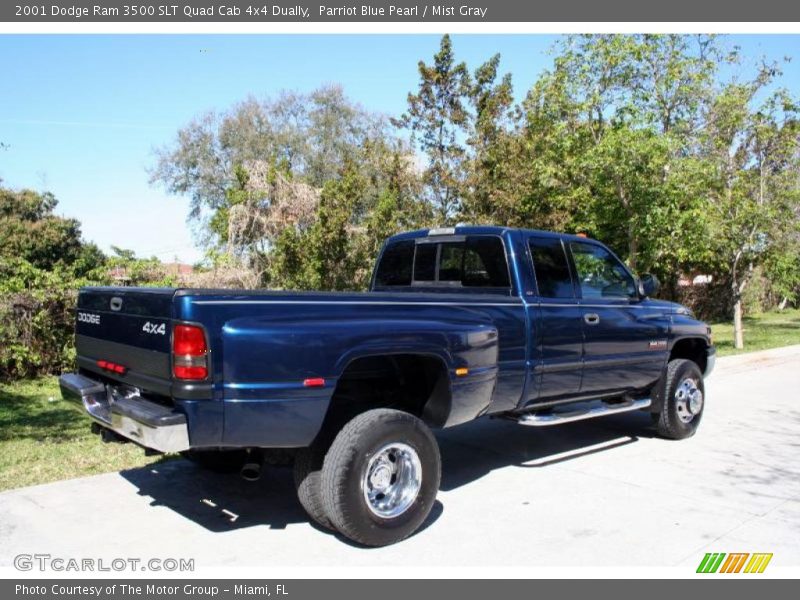 Parriot Blue Pearl / Mist Gray 2001 Dodge Ram 3500 SLT Quad Cab 4x4 Dually