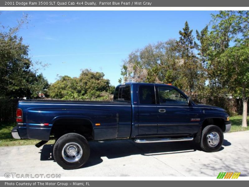 Parriot Blue Pearl / Mist Gray 2001 Dodge Ram 3500 SLT Quad Cab 4x4 Dually