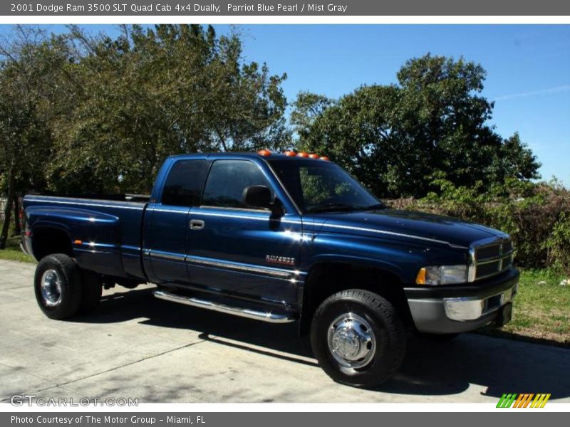 Parriot Blue Pearl / Mist Gray 2001 Dodge Ram 3500 SLT Quad Cab 4x4 Dually