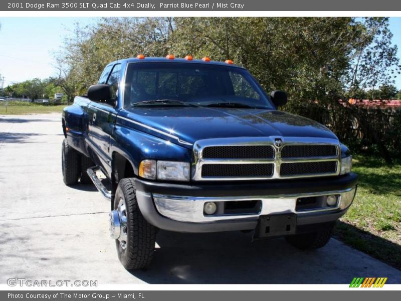 Parriot Blue Pearl / Mist Gray 2001 Dodge Ram 3500 SLT Quad Cab 4x4 Dually