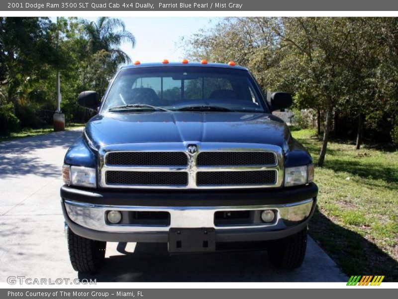 Parriot Blue Pearl / Mist Gray 2001 Dodge Ram 3500 SLT Quad Cab 4x4 Dually