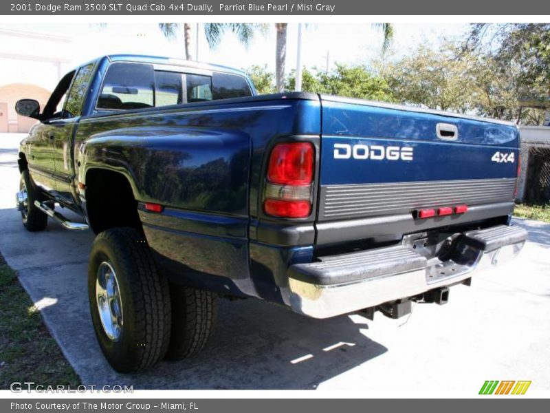 Parriot Blue Pearl / Mist Gray 2001 Dodge Ram 3500 SLT Quad Cab 4x4 Dually