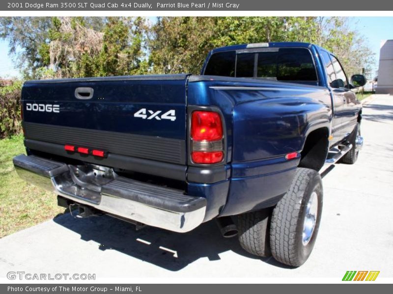 Parriot Blue Pearl / Mist Gray 2001 Dodge Ram 3500 SLT Quad Cab 4x4 Dually