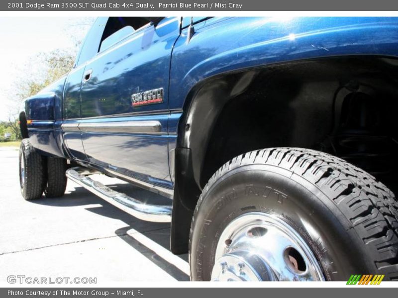 Parriot Blue Pearl / Mist Gray 2001 Dodge Ram 3500 SLT Quad Cab 4x4 Dually