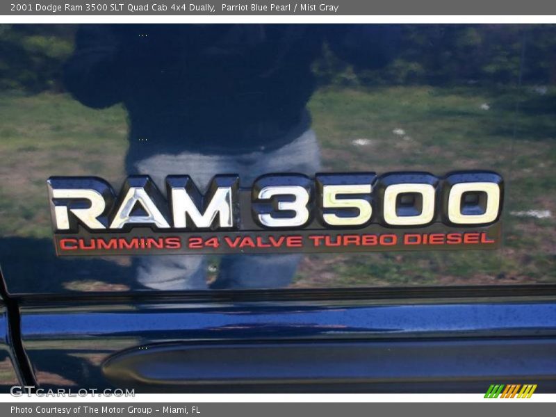 Parriot Blue Pearl / Mist Gray 2001 Dodge Ram 3500 SLT Quad Cab 4x4 Dually