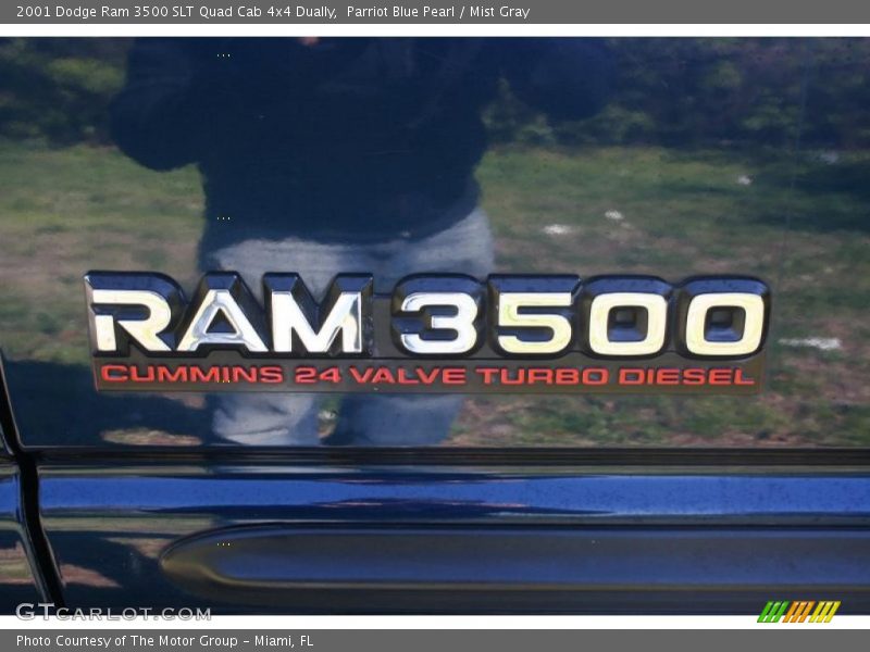 Parriot Blue Pearl / Mist Gray 2001 Dodge Ram 3500 SLT Quad Cab 4x4 Dually
