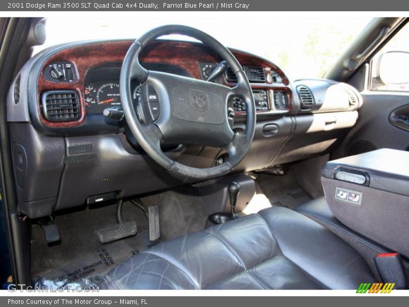 Parriot Blue Pearl / Mist Gray 2001 Dodge Ram 3500 SLT Quad Cab 4x4 Dually