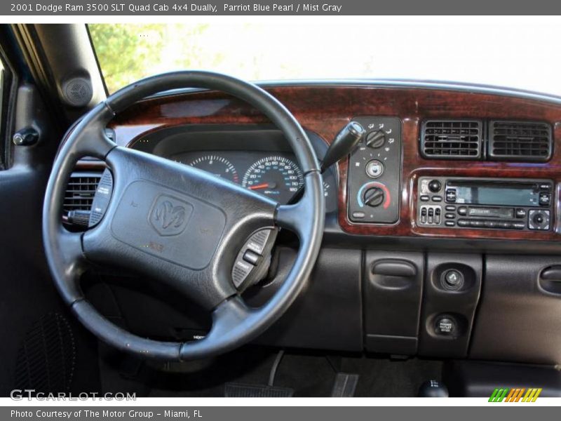 Parriot Blue Pearl / Mist Gray 2001 Dodge Ram 3500 SLT Quad Cab 4x4 Dually