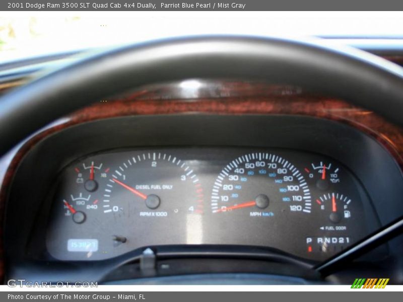 Parriot Blue Pearl / Mist Gray 2001 Dodge Ram 3500 SLT Quad Cab 4x4 Dually