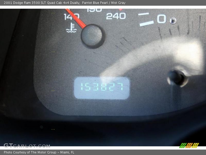Parriot Blue Pearl / Mist Gray 2001 Dodge Ram 3500 SLT Quad Cab 4x4 Dually
