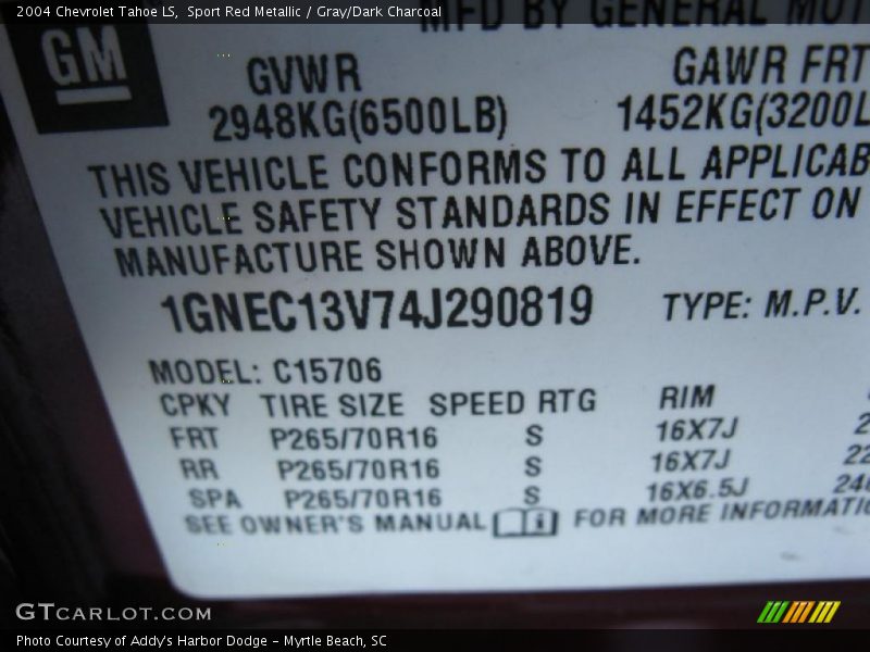 Sport Red Metallic / Gray/Dark Charcoal 2004 Chevrolet Tahoe LS