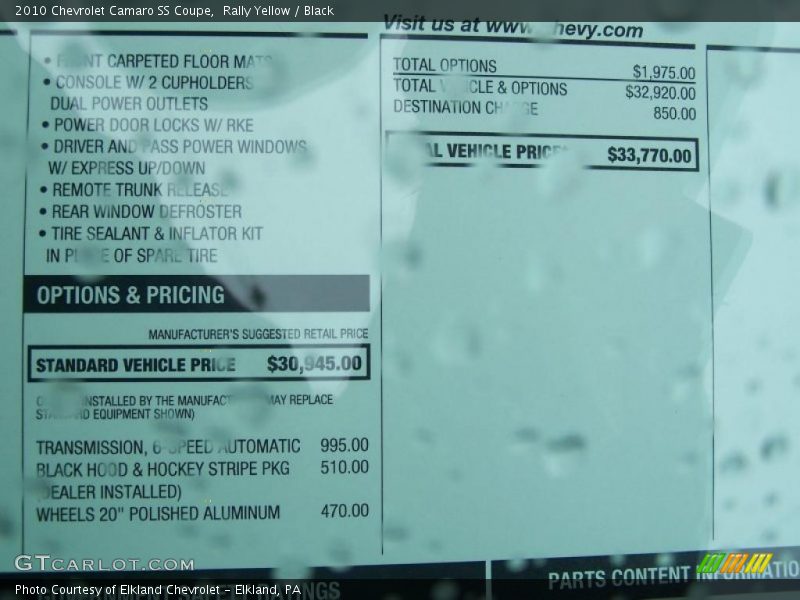 Rally Yellow / Black 2010 Chevrolet Camaro SS Coupe