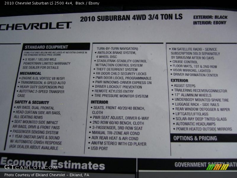 Black / Ebony 2010 Chevrolet Suburban LS 2500 4x4