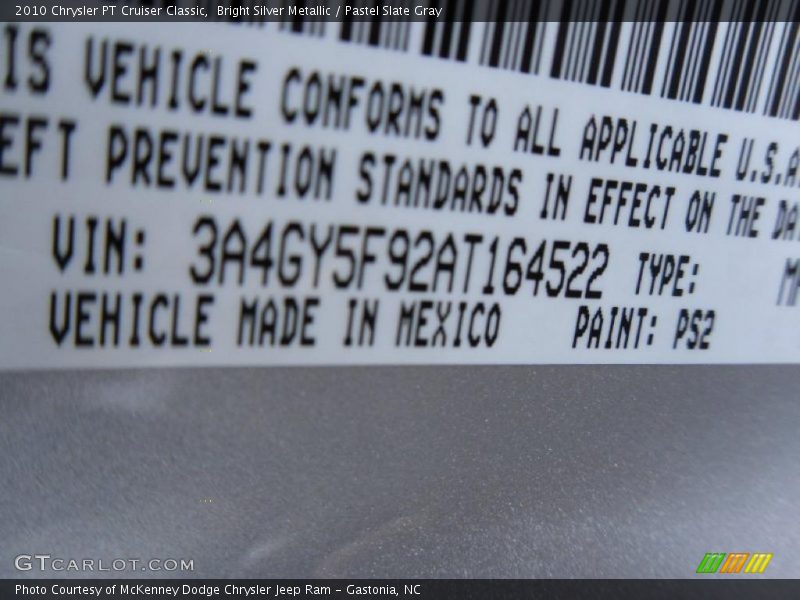 Bright Silver Metallic / Pastel Slate Gray 2010 Chrysler PT Cruiser Classic