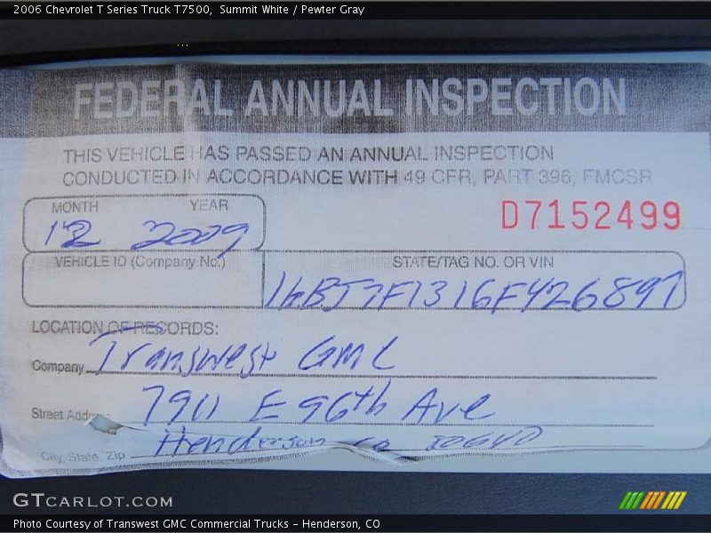 Summit White / Pewter Gray 2006 Chevrolet T Series Truck T7500