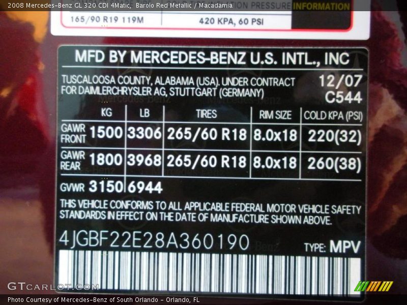 Barolo Red Metallic / Macadamia 2008 Mercedes-Benz GL 320 CDI 4Matic